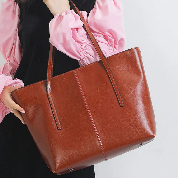 Genuine leather women's shoulder bag with large capacity and European retro styling in multiple colour options