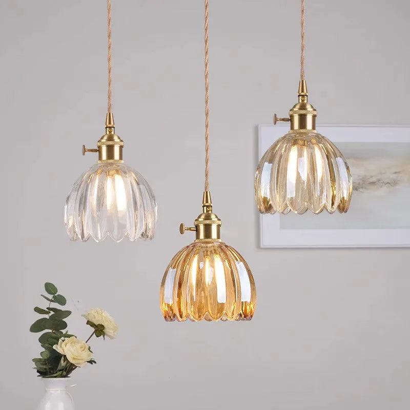 Vintage glass bedside chandelier with Nordic design in amber colour