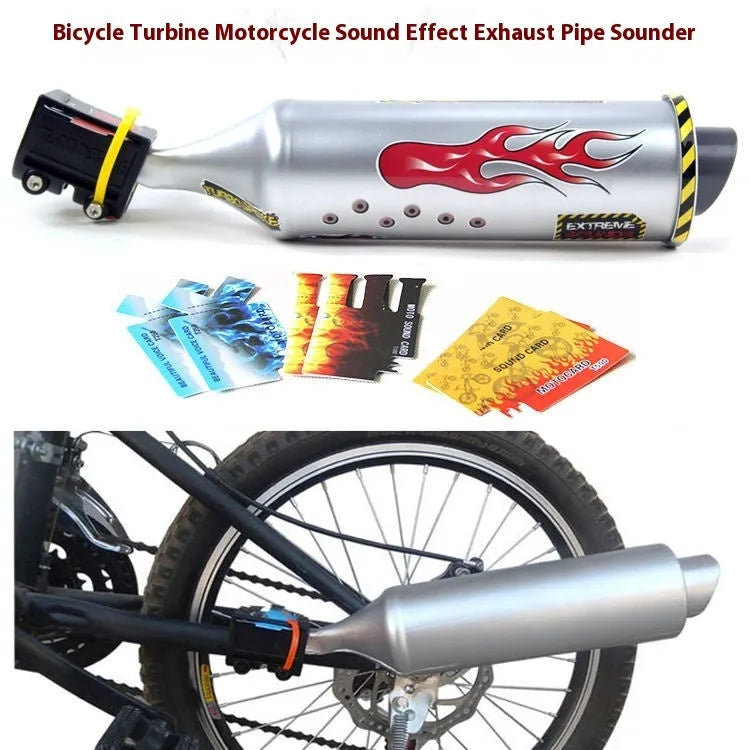 Motorcycle engine sound effect loudspeaker for bicycle turbine spoke tube with sound cards, DIY stickers, bracket and PE main part