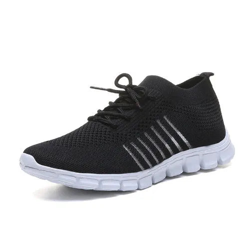 Women's breathable high-top lace-up platform sneaker in various colours on a casual background.