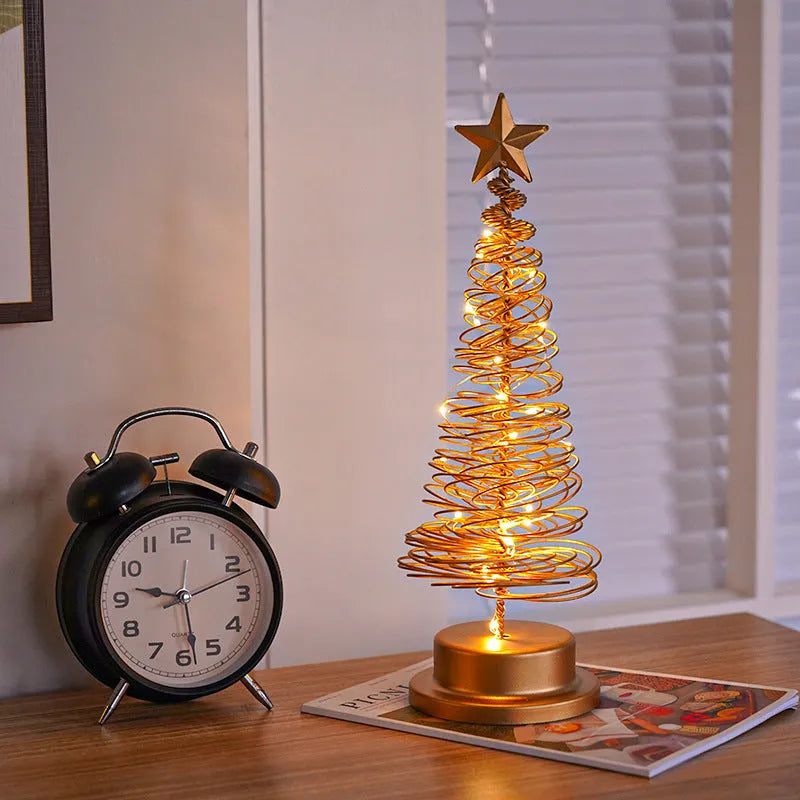 Battery operated LED Christmas tree spiral light wrought iron table ornament