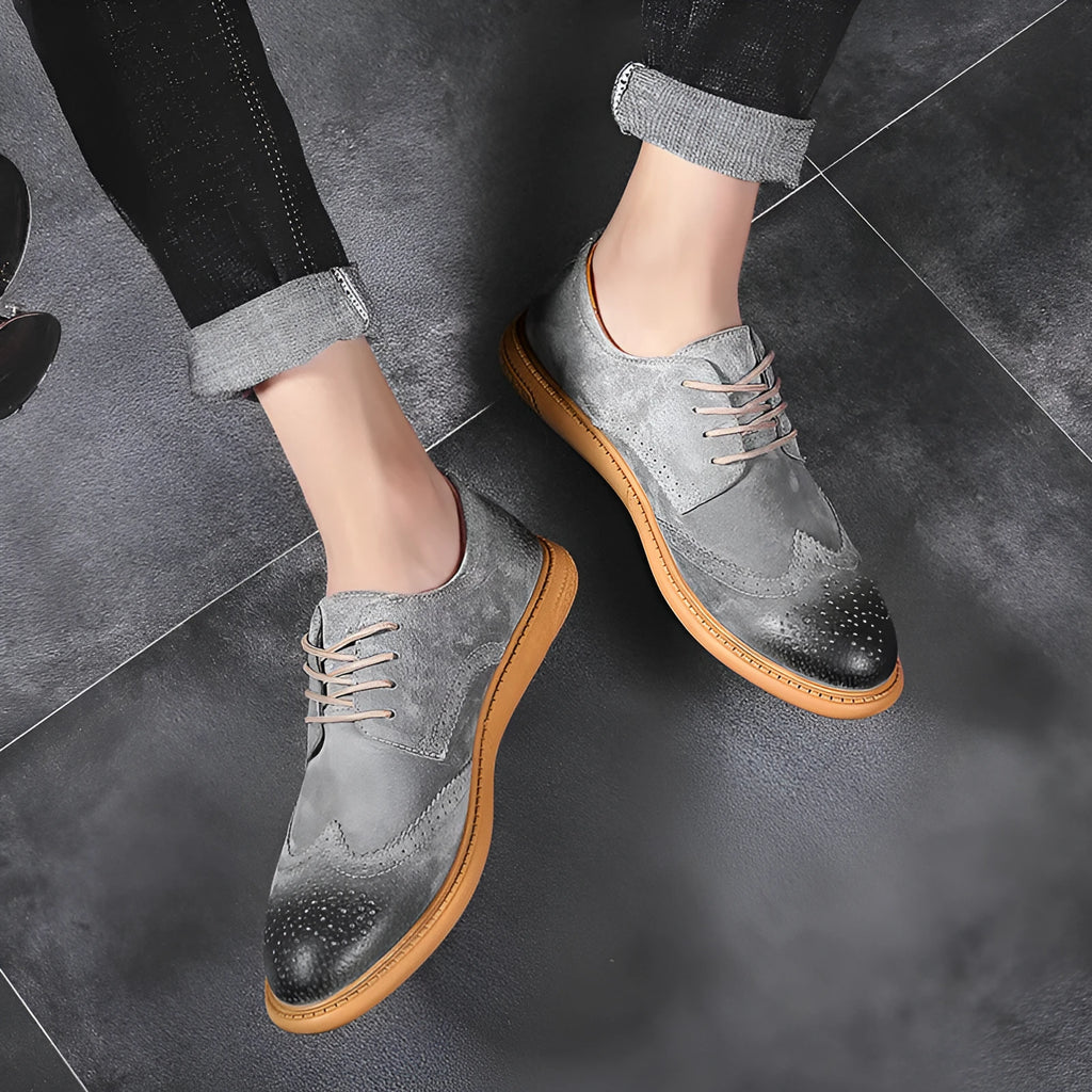 Men's black business leather lace-up shoes with low-top design and visible stitching