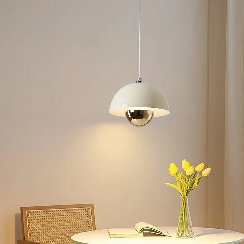 Compact 18cm retro minimalist pendant light in beige with black cable, suitable for home or restaurant use
