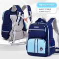 Children's waterproof canvas schoolbag with curved shoulder straps, spine protection, solid colour, small and large sizes