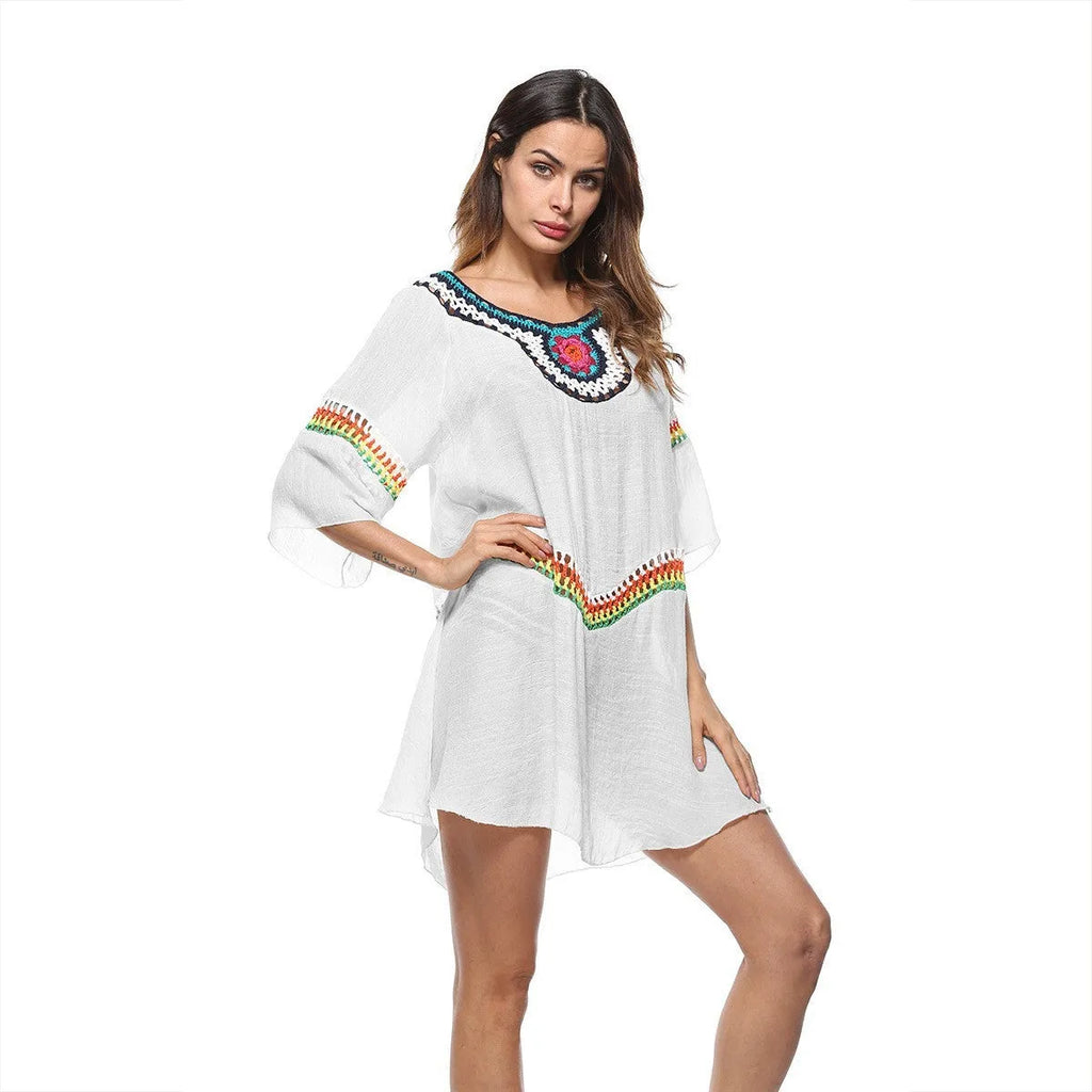 Crocheted ethnic style sun protection clothing in polyester fabric for beach activities