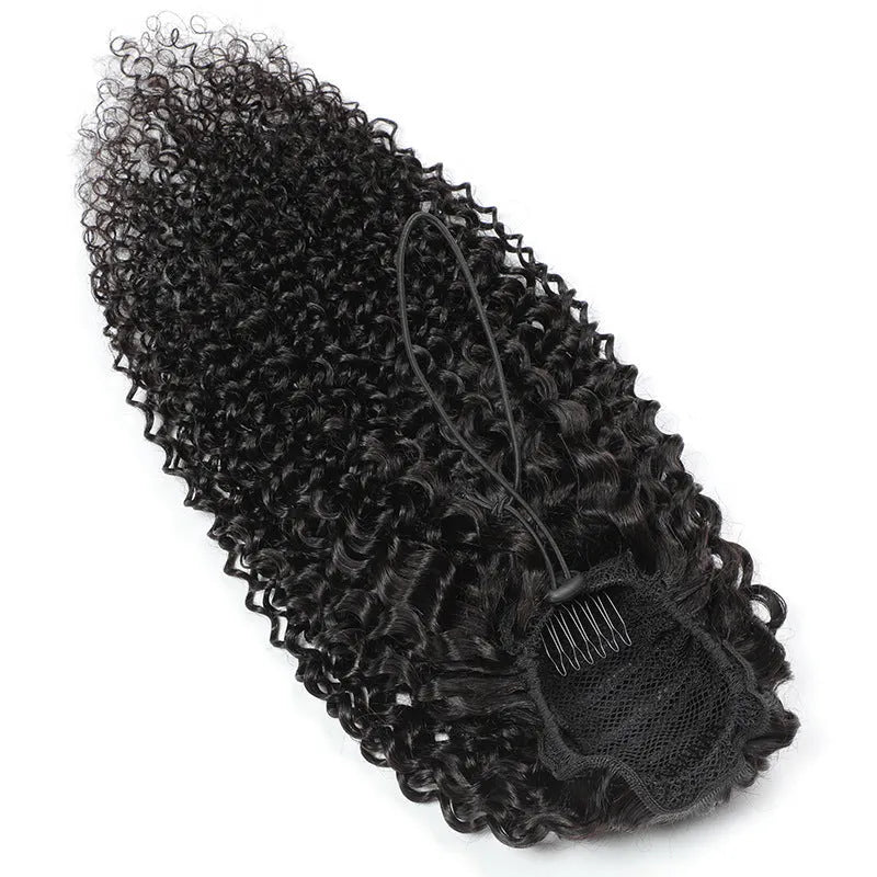 Women natural color real human hair ponytail wig in black with mechanism fitting, available 8 to 26 inches