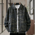 Men's camouflage polo collar jacket in cotton, regular fit, dark green camouflage colour, spring autumn daily wear