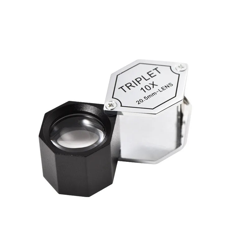 Handheld portable magnifying glass with metal optical glass lens for jewellery and coin inspection