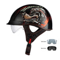 Retro full-face electric motorcycle helmet in black flywheel colour, side view