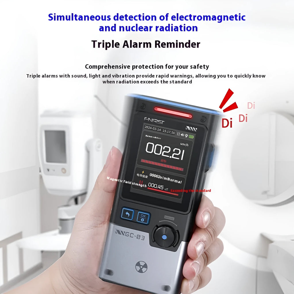 FNIRSI GC-03 black electromagnetic nuclear radiation detector with colour screen and Geiger tube
