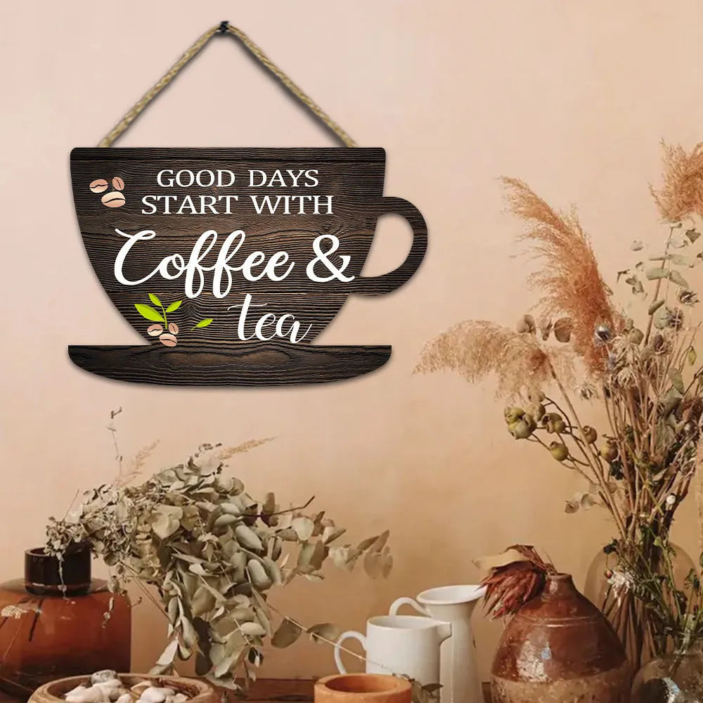 Retro coffee cup wooden hanging sign, 30 x 20 x 0.5cm, UV printed wood wall decor in American country style