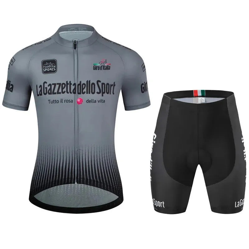Short sleeve cycling clothing suit in polyester fabric with quick-dry properties for summer road bike use