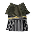 Japanese kimono dog warrior costume in black polyester on a dog, with red colour option also available in sizes S to XL