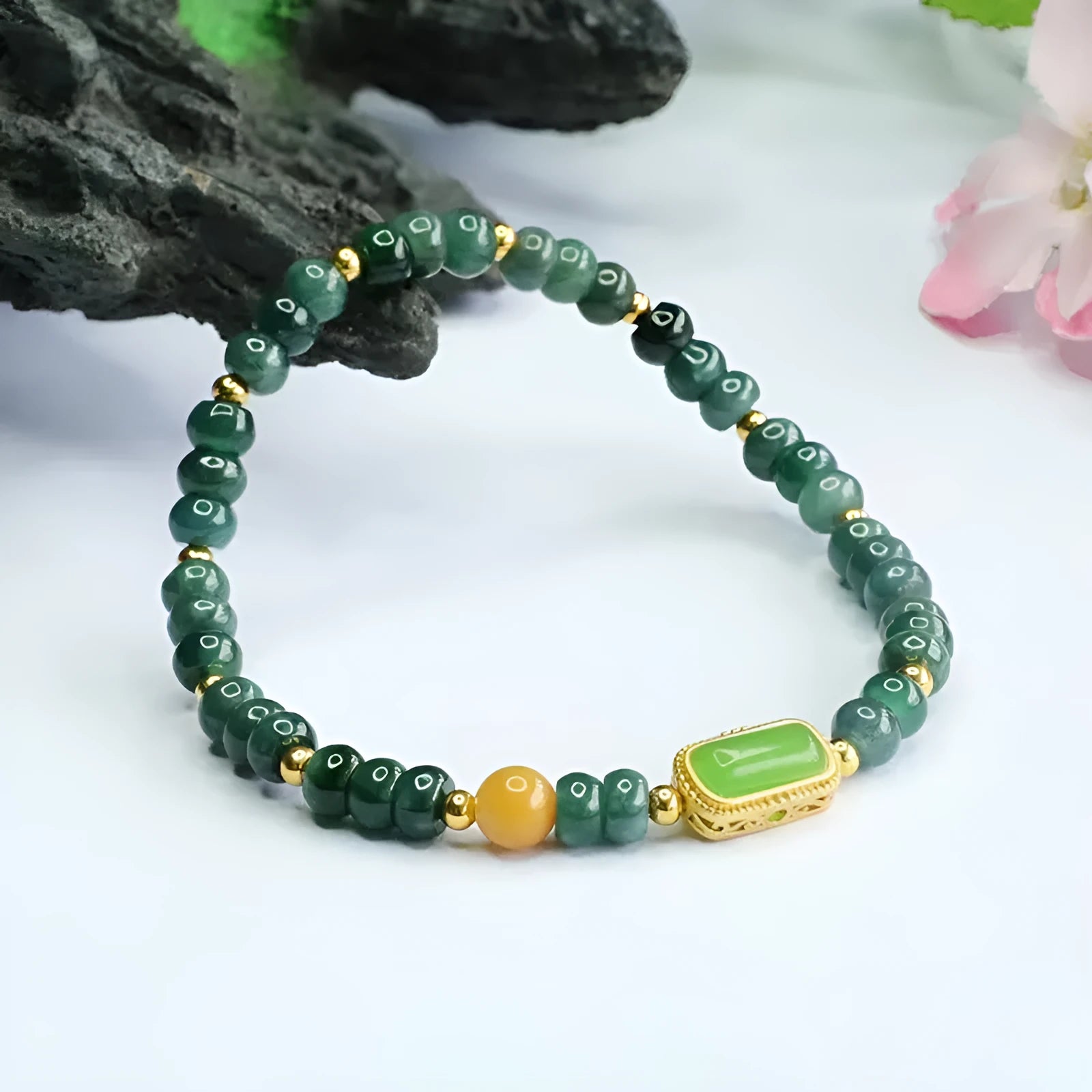 Blue water jasper abacus bead bracelet with electroplated topaz accents for women
