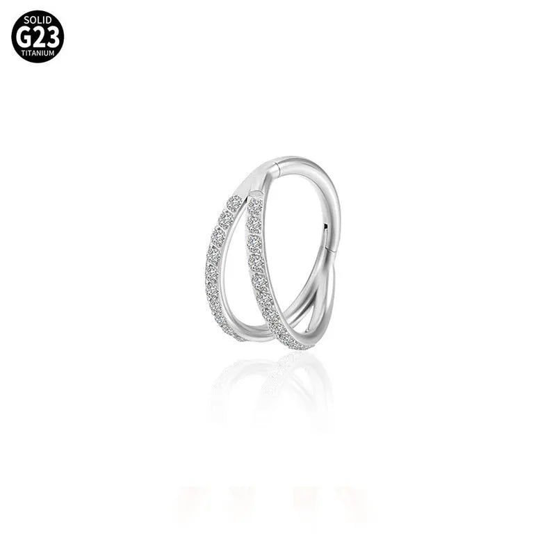 G23 titanium alloy lip ring and nose ring set in steel or gold colour with diamond finish