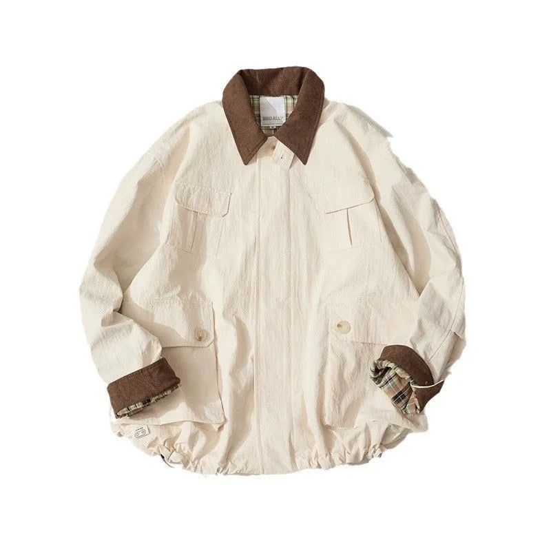 Green and apricot casual jacket with side seam pockets and long sleeves