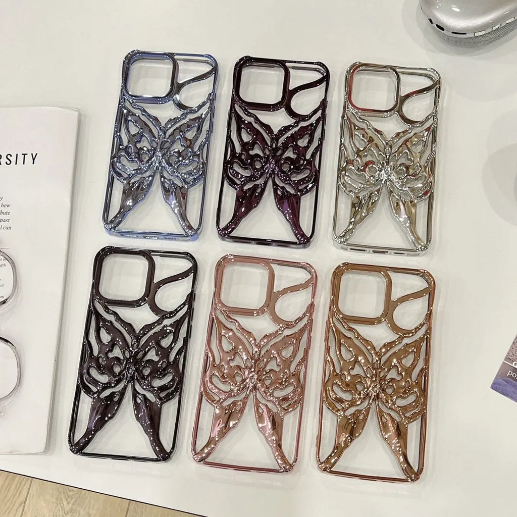 TPU mobile phone case with hollow butterfly electroplated design in silver, suitable for Apple iPhone 16 Pro