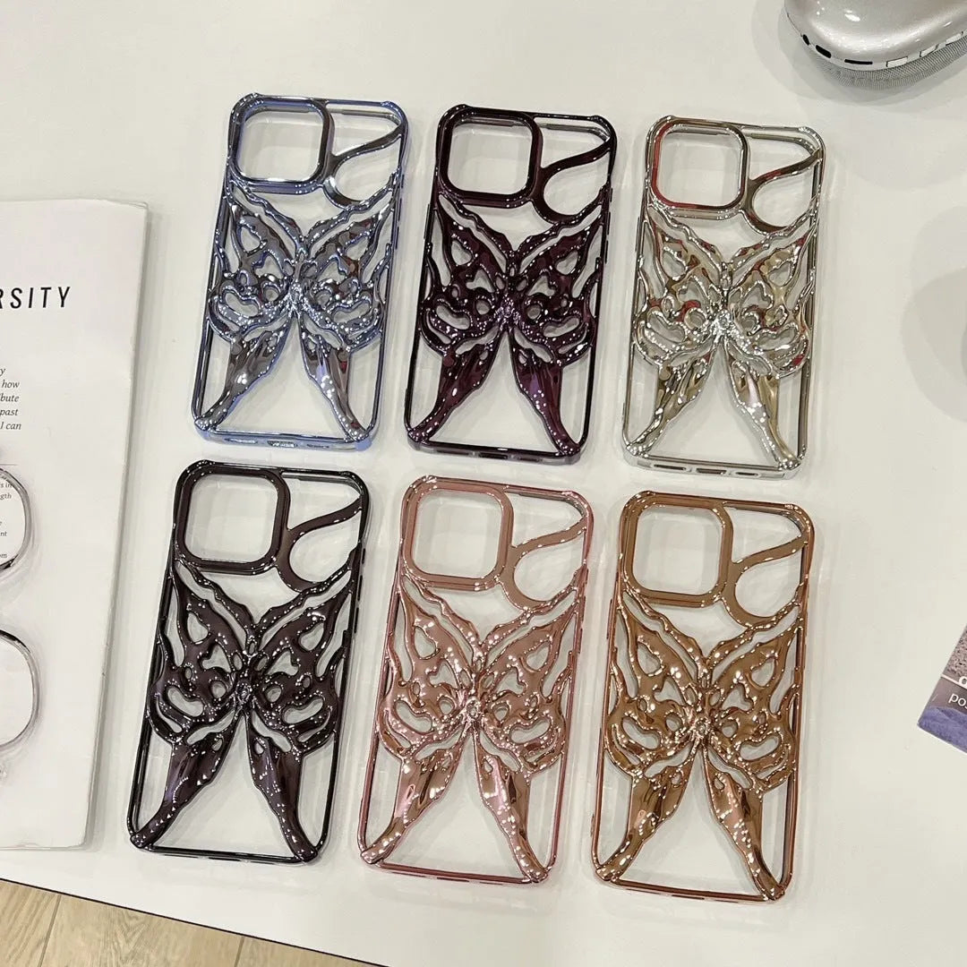TPU mobile phone case with hollow butterfly electroplated design in silver, suitable for Apple iPhone 16 Pro
