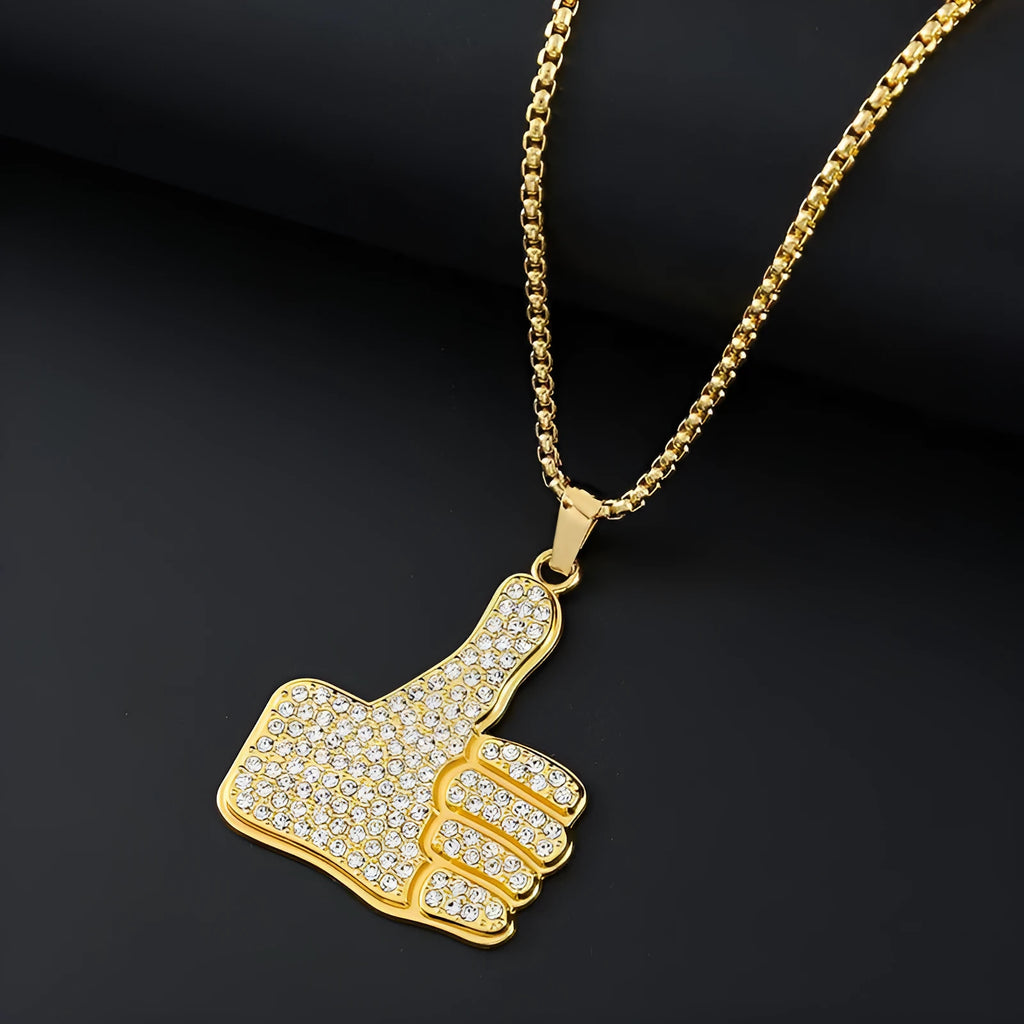 Geometric alloy pendant necklace with inlaid zircon stones in BY0349 gold colour