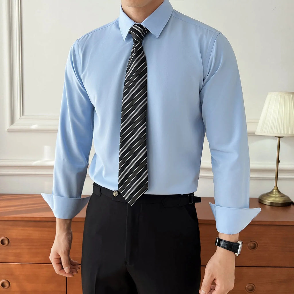 Seven-colour men's long-sleeved business shirt in polyester slim fit cardigan style for office commute