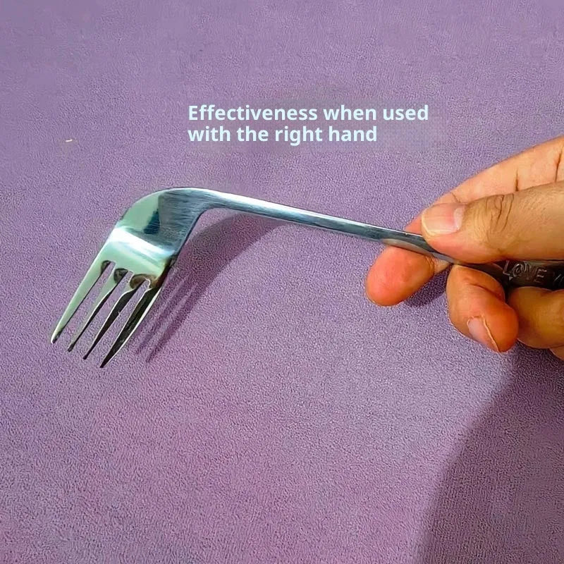 Stainless steel elbow spoon and fork set for elderly feeding care left and right hand options