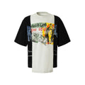 Black and white deconstruction collage printed cotton blend T-shirt with short sleeves and loose fit.