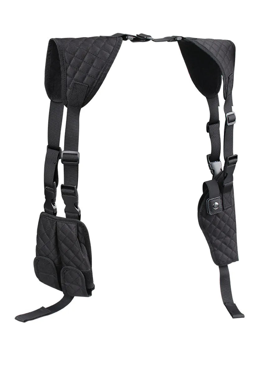 Outdoor holster portable hidden double magazine pouch in black nylon for unisex use