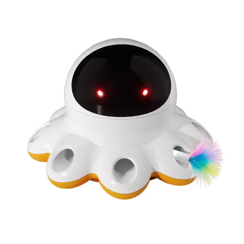 Automatic electric cat teaser toy with rotating shiny feathers in ABS plastic construction