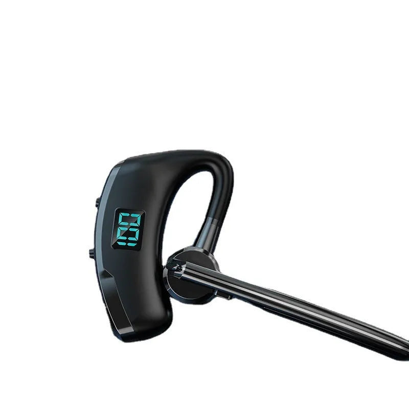 V8S Black wireless Bluetooth headset with digital power display and ear-mounted design