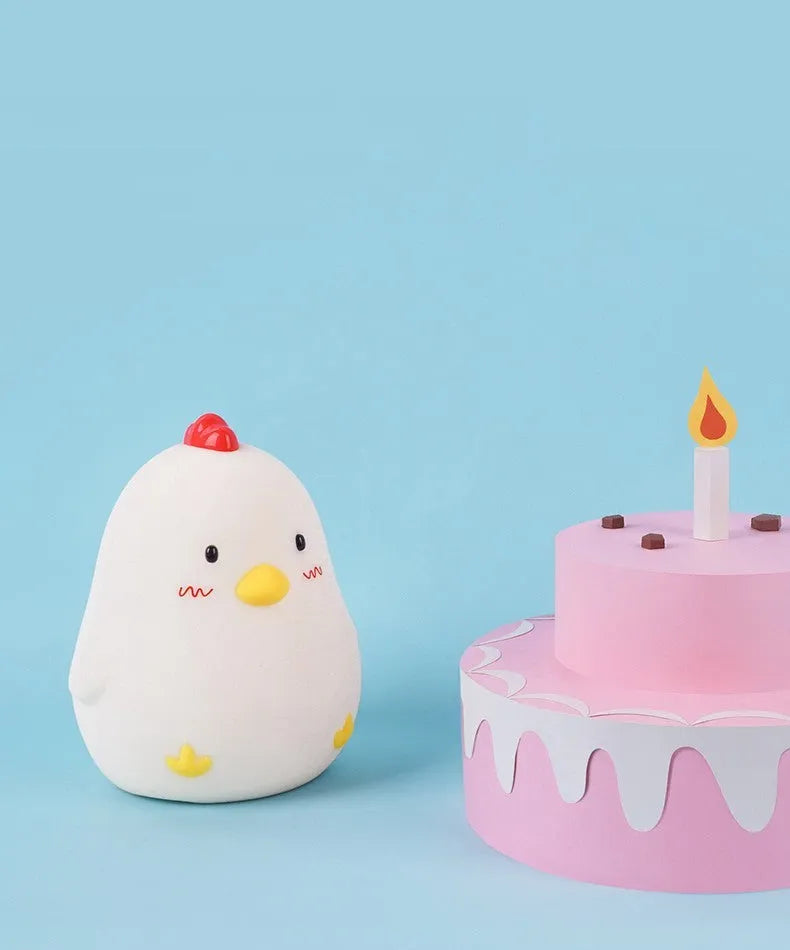 White early sleeping chicken shaped soft silicone touch night light with USB cable, 128x124x154mm size