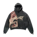 Retro Y2K hoodie with alphabet print, front zipper, and felted lining in black colour on person