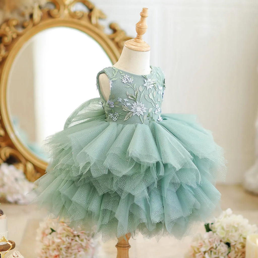 Girl's mori style princess birthday party dress in a single princess dress colour, polyester fibre blend, available from 80cm to 150cm height.