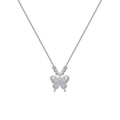 Women's square line opal butterfly pendant necklace on a silver adjustable cross chain.
