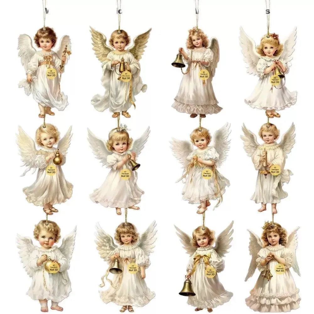 12 pieces Victoria Angel wooden ornaments set density plate modern simplicity Christmas decorations