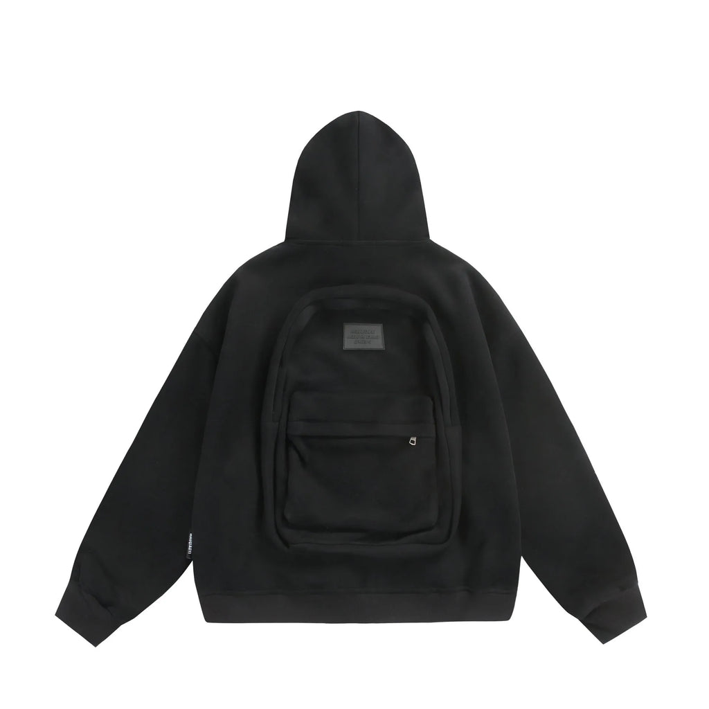 Loose fit cotton blend cardigan coat in black or melange grey with solid colour back and small bag design