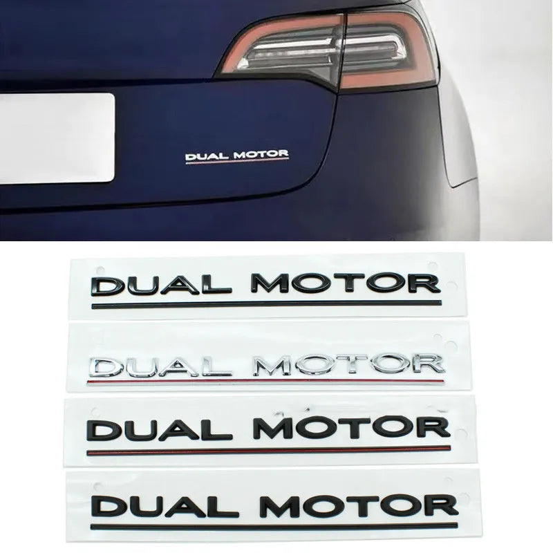 Tesla Model 3 front bumper sticker with Double Motor text in black and red