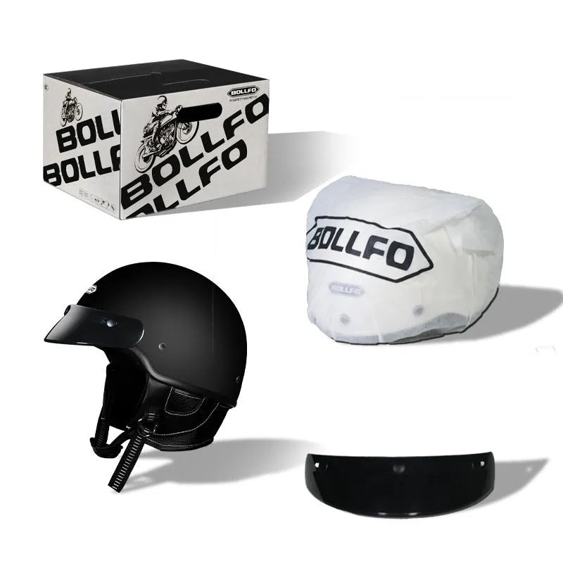 Retro motorcycle helmet in ABS construction showing colour options including ivory white and matte black