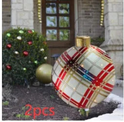Large 60cm diameter inflatable PVC Christmas decoration ball in bright colours for outdoor use.