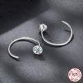 Silver moissanite ear hook with D colour stone, geometric line design, MSE105 certificate option, one pair for women