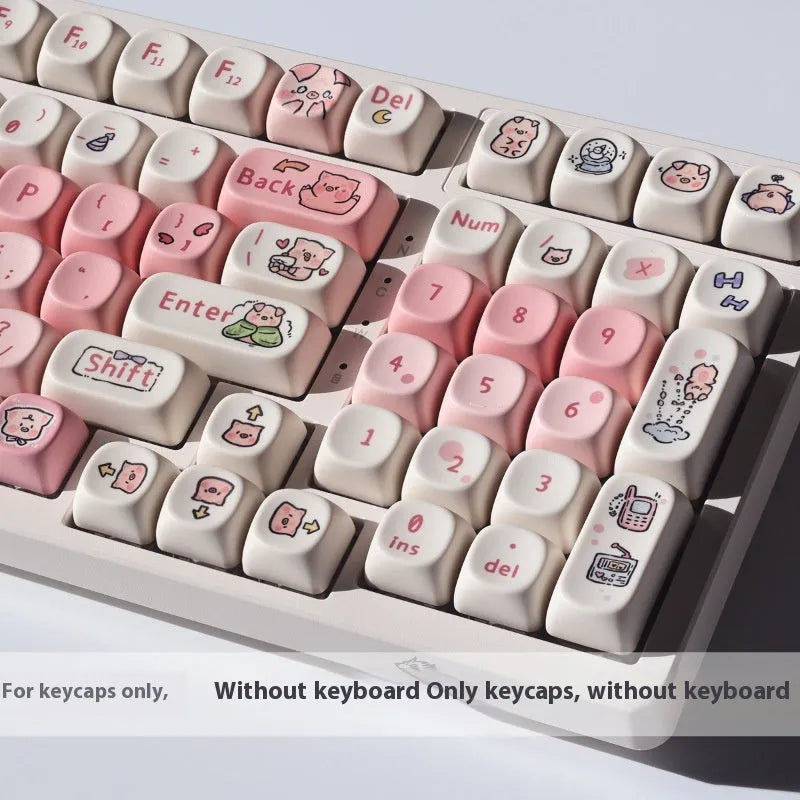 Pink fragrant pig design PBT plastic keycap for mechanical keyboards shown with keycap puller.