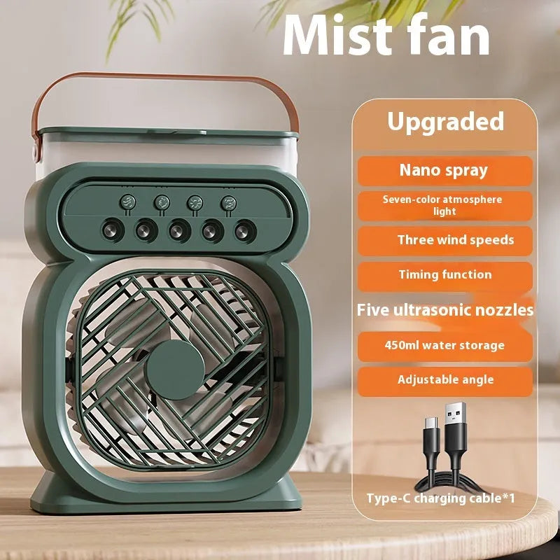 3-in-1 portable evaporative air cooler with LED night light and USB cable, black colour