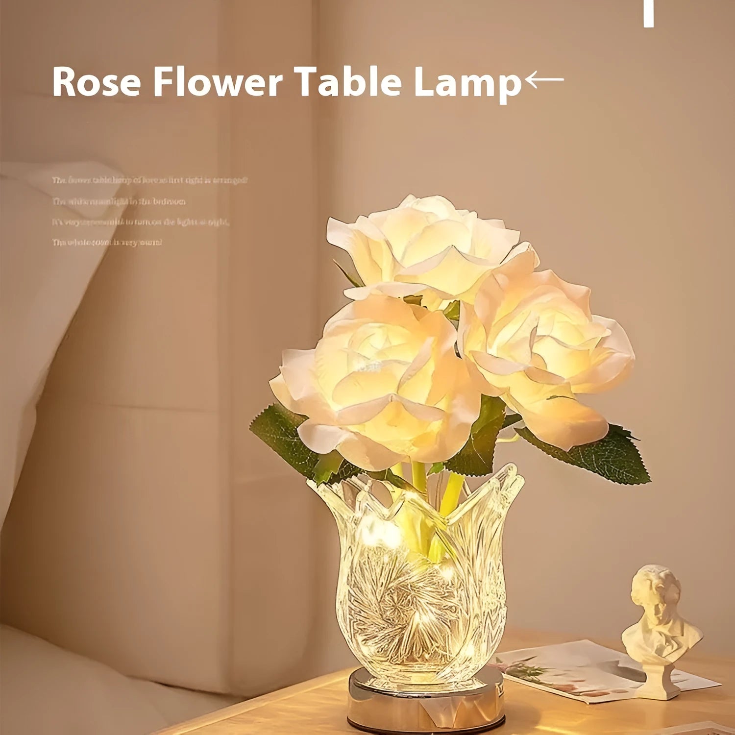 Crystal flowers table lamp with touch dimming control on bedside table