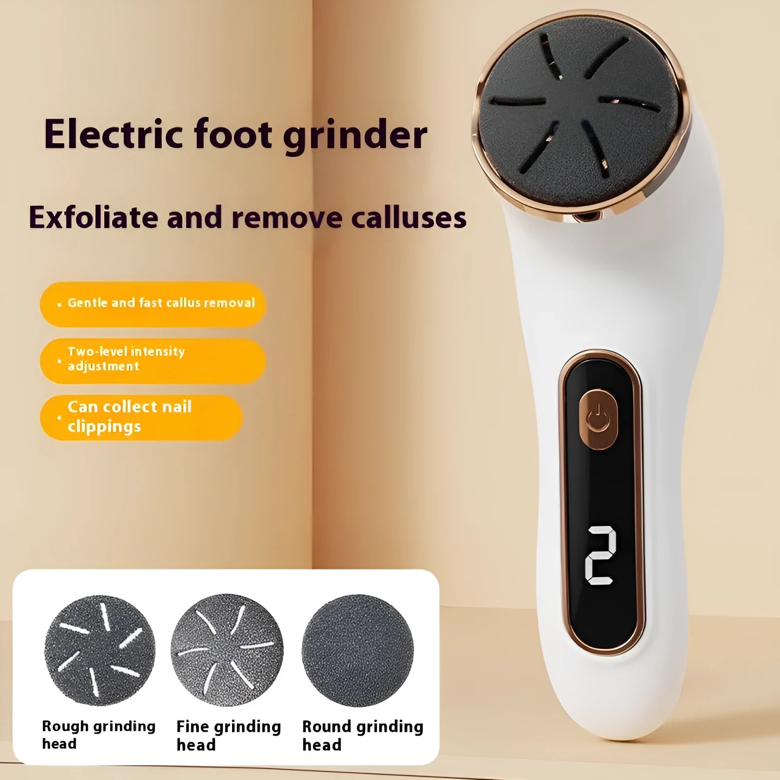 Electric foot grinder in Pink with oval pumice stone head and USB charging cable