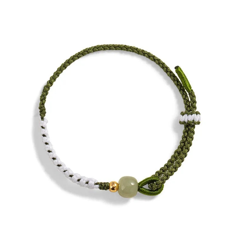 Sterling silver electroplated Hetian jade bracelet on adjustable cord strap
