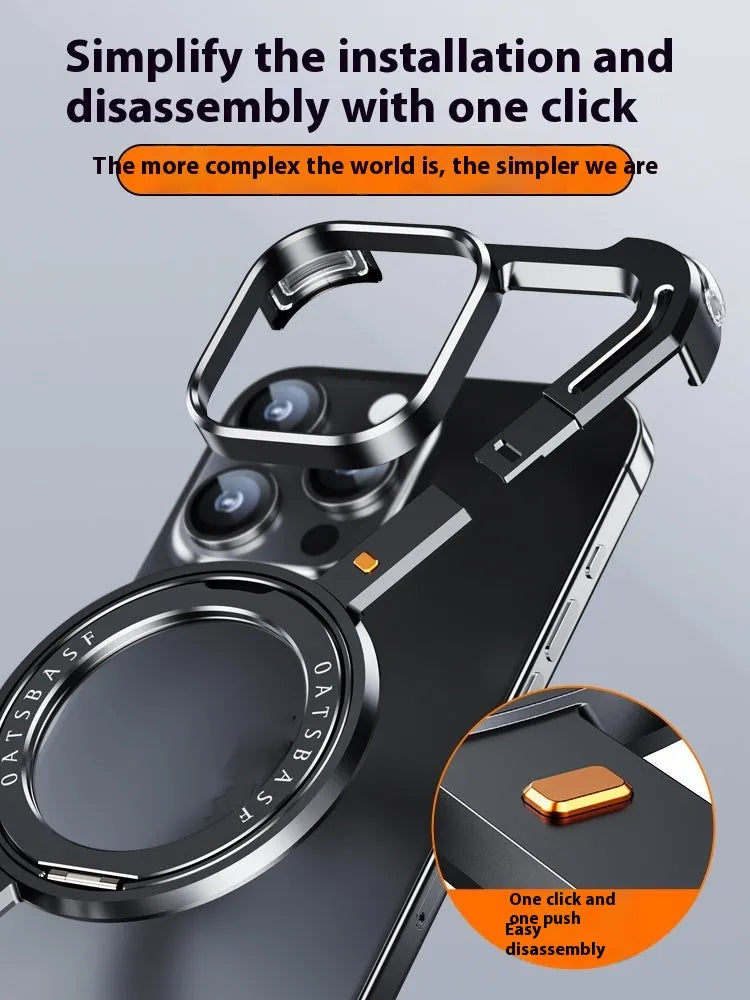 Seamless aluminium alloy phone case with hollow back and magnetic bracket for iPhone 15 Pro Max