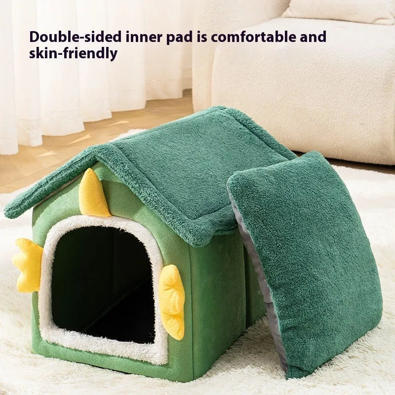 Large grey enclosed cat bed cave with thick soft cushion inside, suitable for cats up to 25 Jin.