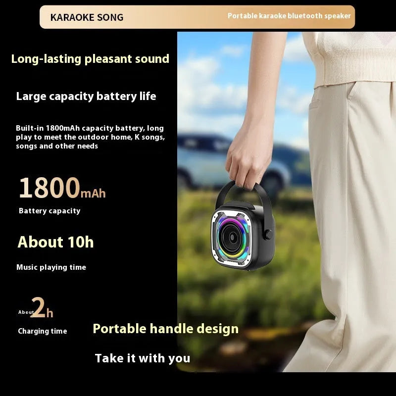 Portable wireless Bluetooth karaoke speaker in V11 yellow colour with integrated microphone