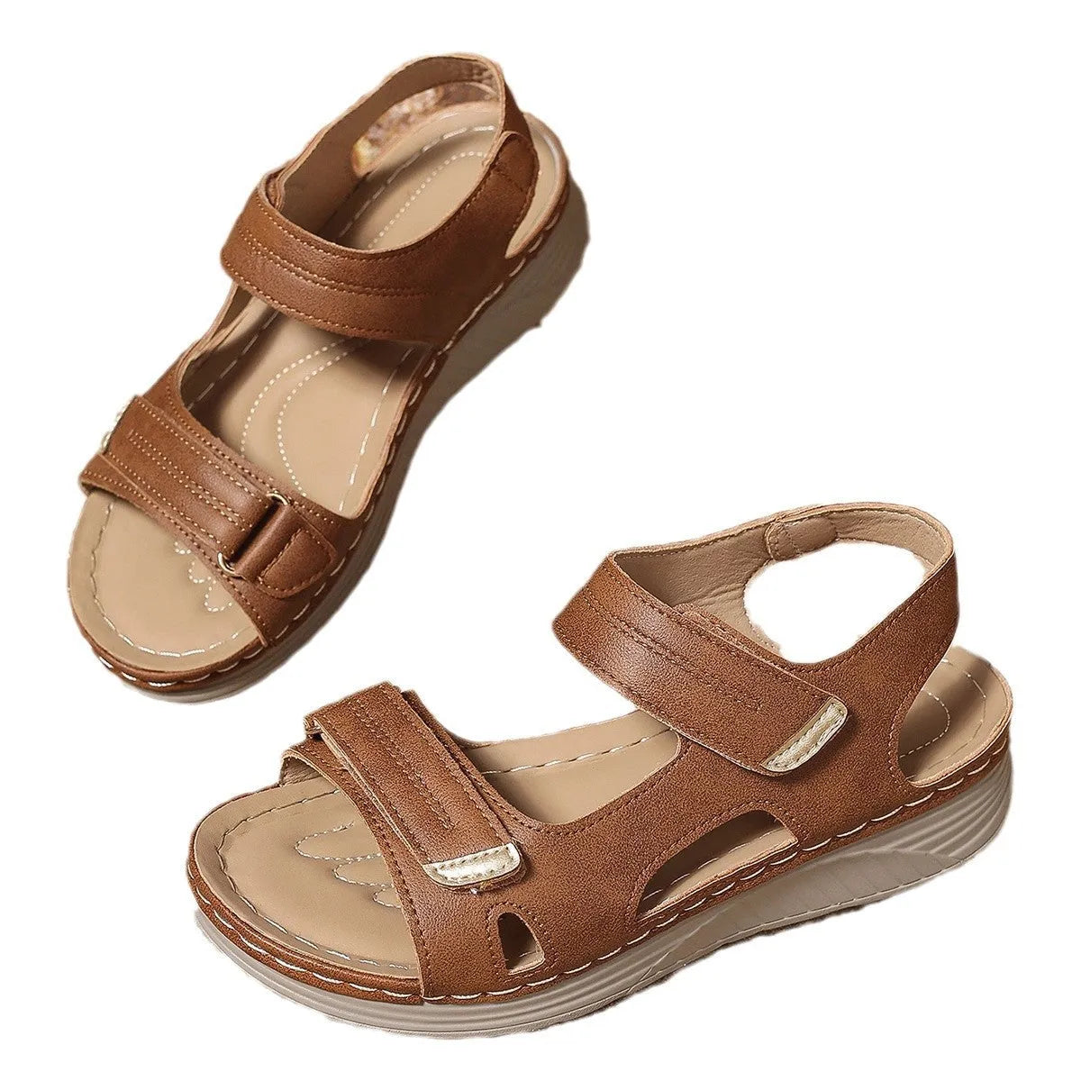 Plus size hollow-out wedge sandals with fish mouth toe in milky white