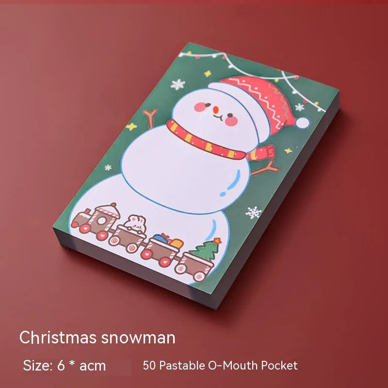 Christmas sticky notes set showing eight festive designs including Santa Claus, Snowman, Elf, and Christmas Bear patterns
