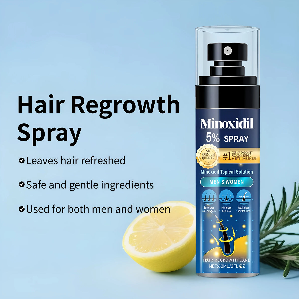 White 60ml hair care spray bottle for relieving hair thinning and moisturising hair oil treatment